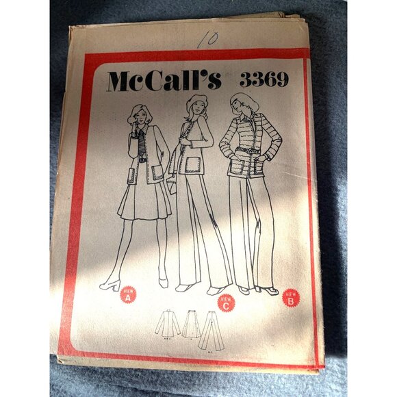 Vintage McCalls 3369 Sewing Pattern Womens Jacket Skirt Pants Size 10 Uncut 1970 - Picture 1 of 3